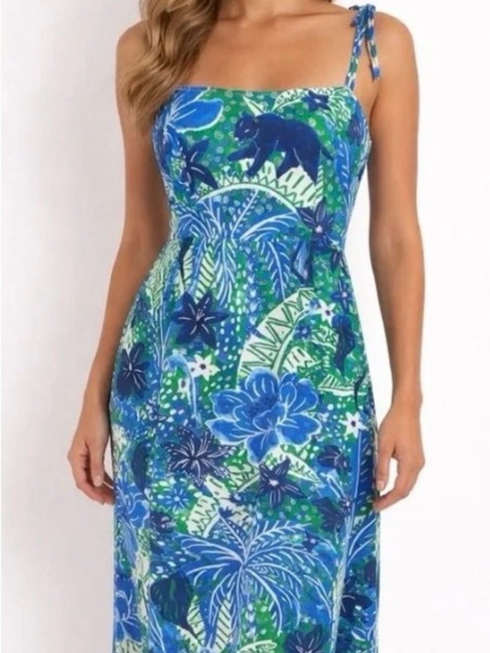 Rachel Zoe Blue & Green Floral Tie-Shoulder Midi Dress